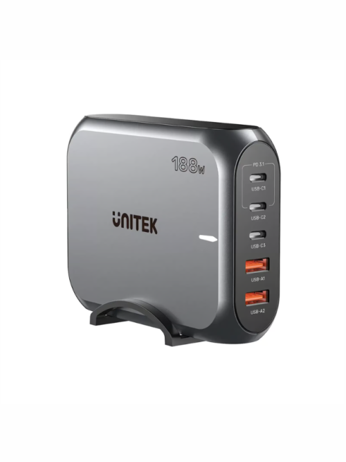 UNITEK 188W PD3.1 Desktop GaN Charging Station – 5-Port Fast Charger with 140W USB-C for Laptops & Smartphones