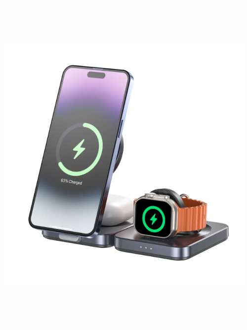 UNITEK Qi2 Foldable 3-in-1 Charging Station 15W MagSafe Wireless Charger for iPhone, Apple Watch & AirPods