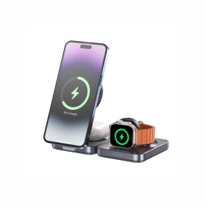 UNITEK Qi2 Foldable 3-in-1 Charging Station 15W MagSafe Wireless Charger for iPhone, Apple Watch & AirPods
