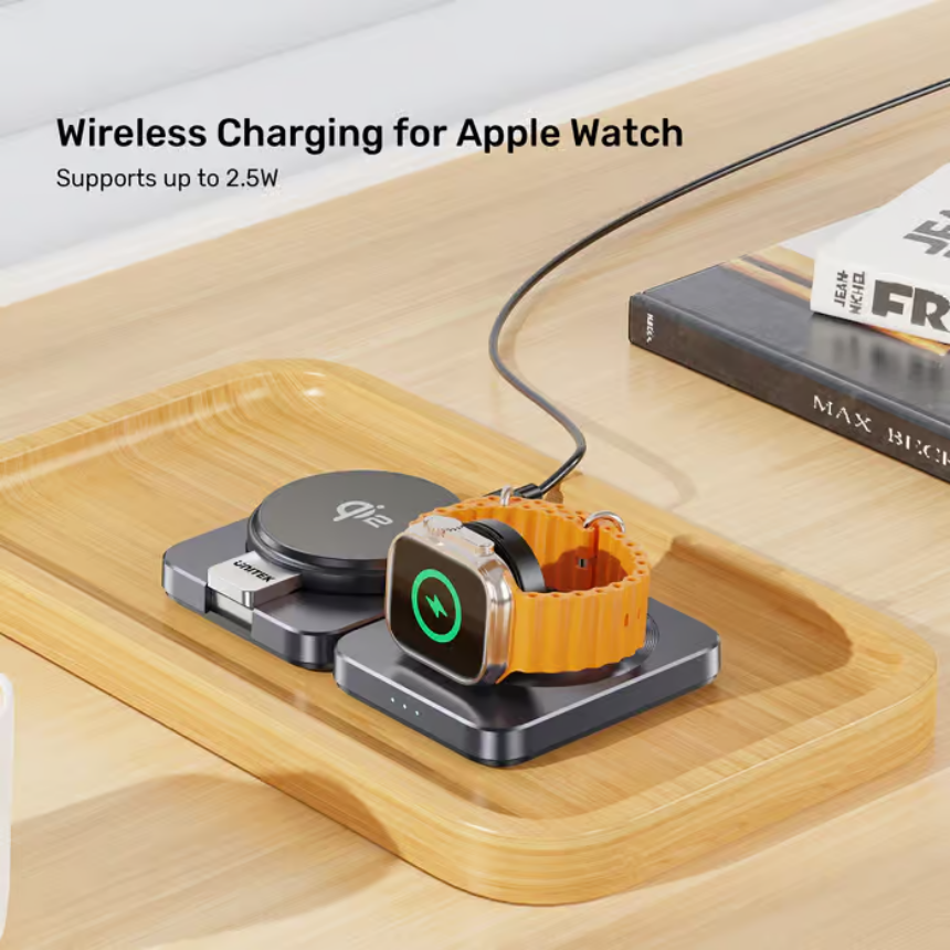 UNITEK Qi2 Foldable 3-in-1 Charging Station 15W MagSafe Wireless Charger for iPhone, Apple Watch & AirPods - Image 3